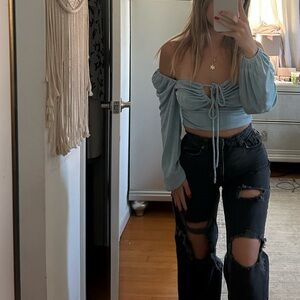 Women's Blue Ruched Top